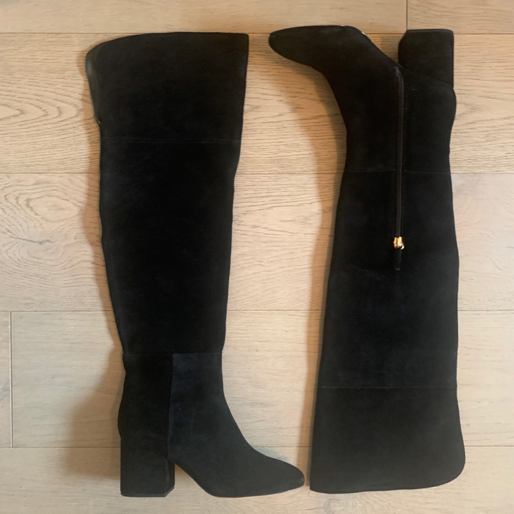 J. Crew Black Suede Over-the-Knee Heeled Boots